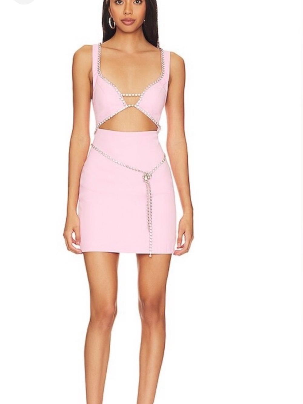 MAJORELLE Light Pink Chain-Trim Cutout Mini Dress